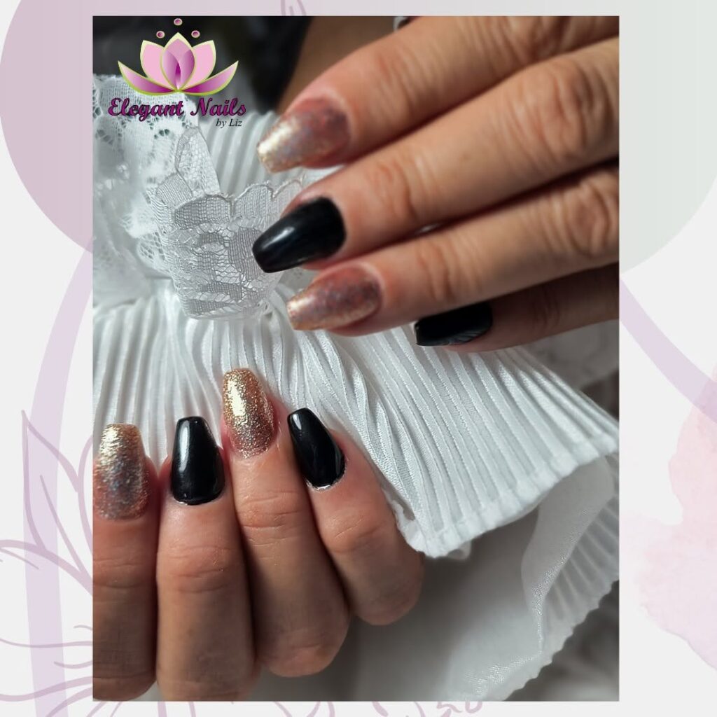 Black and Gold Accent Square Nails