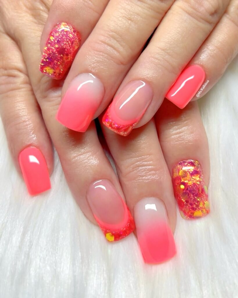 Bright Coral Square Nails