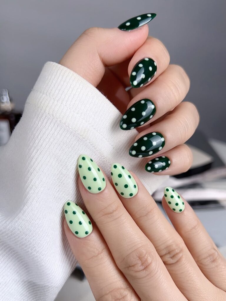 Mint Green Polka Dot Square Nails