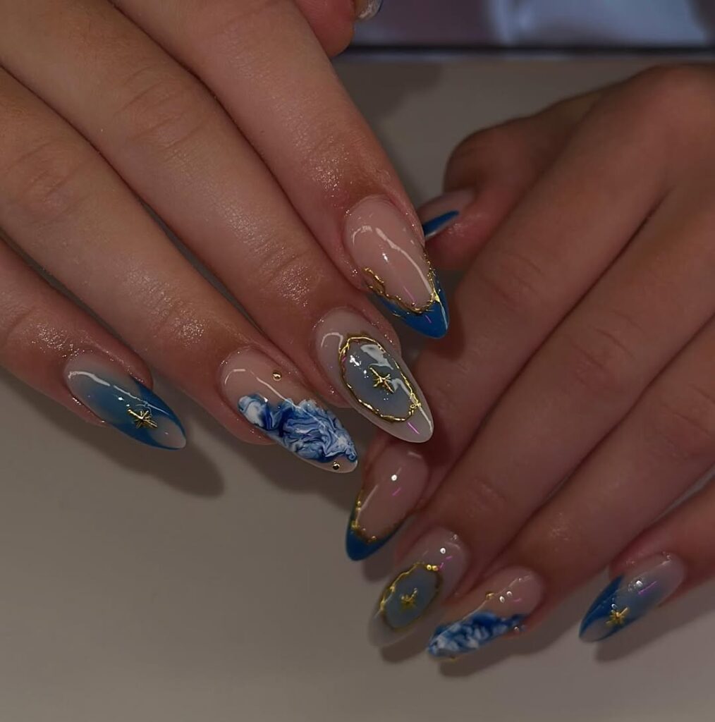 Icy Blue Gradient Square Nails
