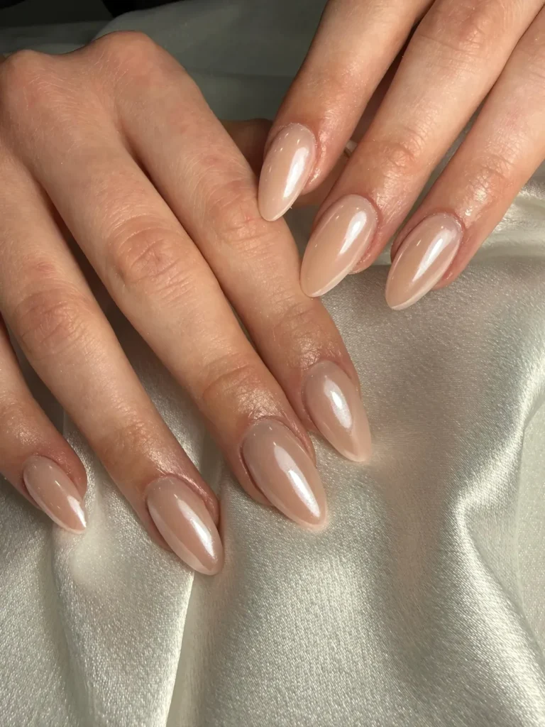 Glossy Almond Nude Nails