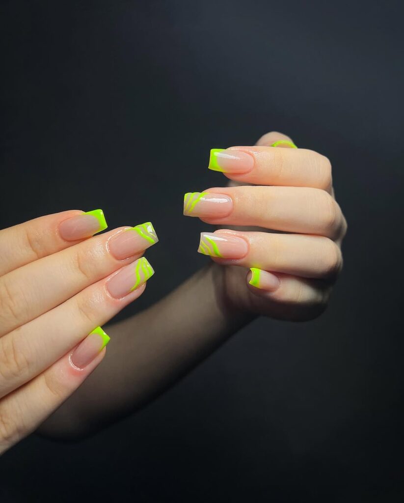 Neon Tips on Neutral Square Nails