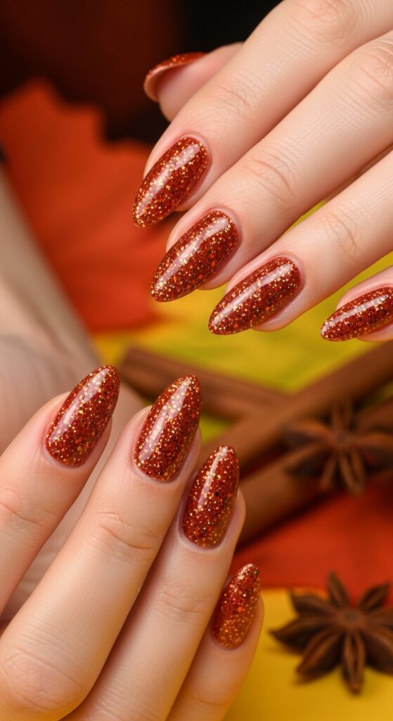 Cinnamon Spice Glitter Nails