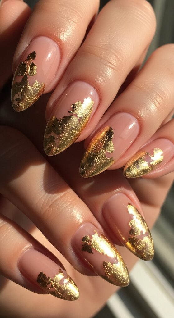 Golden Leaf Accent Nails