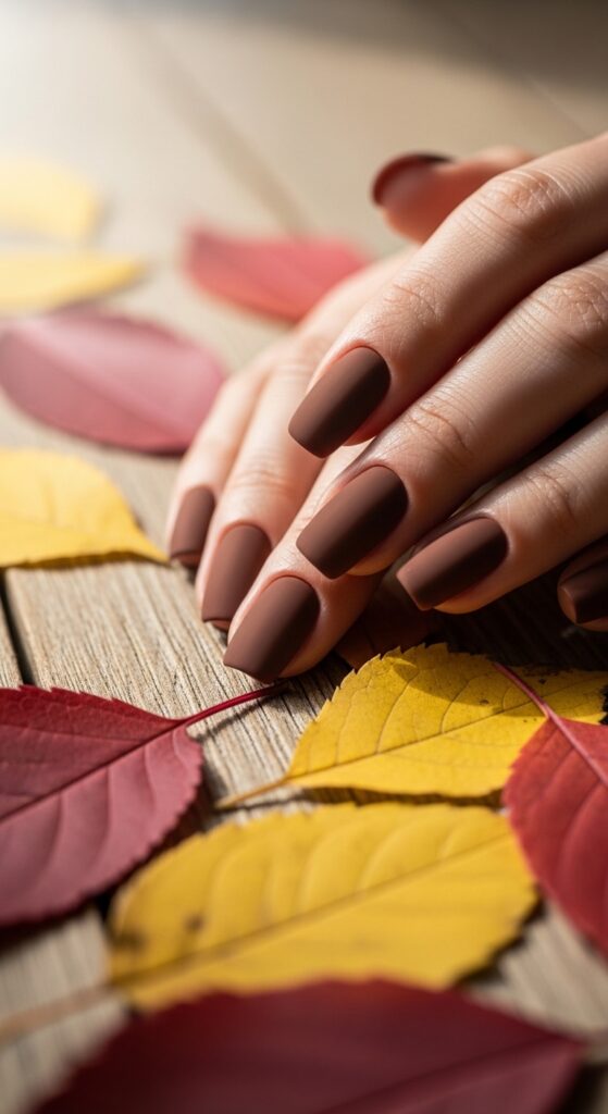 Matte Chocolate Brown Nails