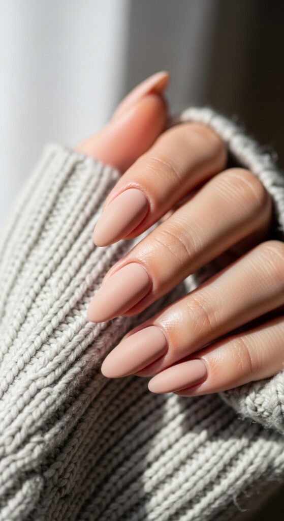 Matte Nude Almond Nails