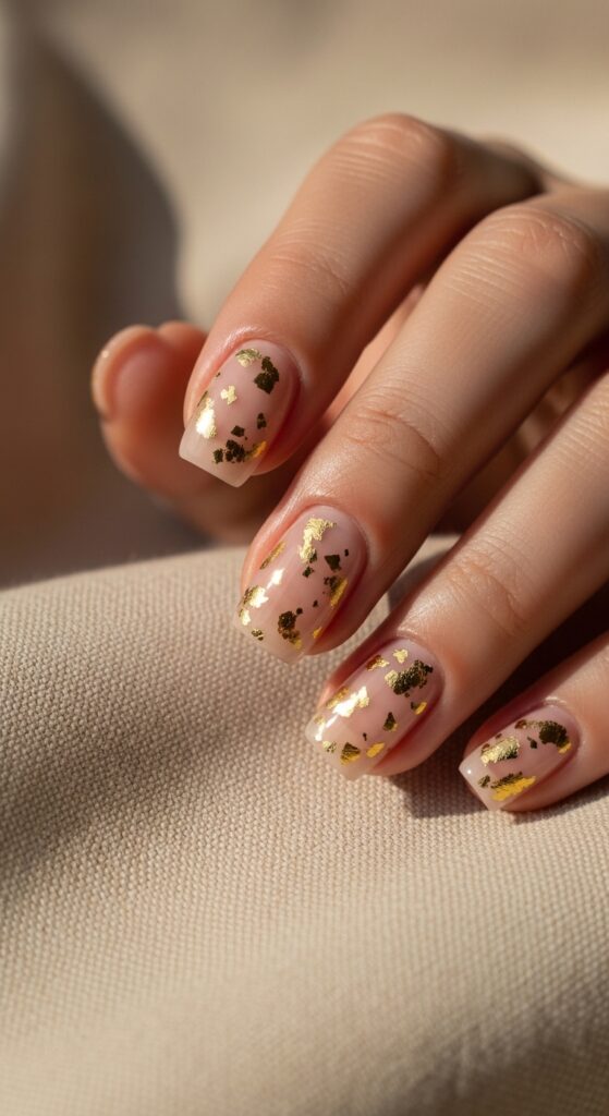 Nude and Gold Foil Nails