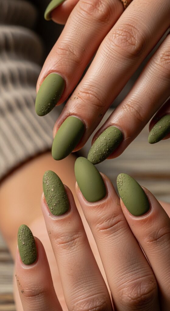 Olive Green Earthy Nails