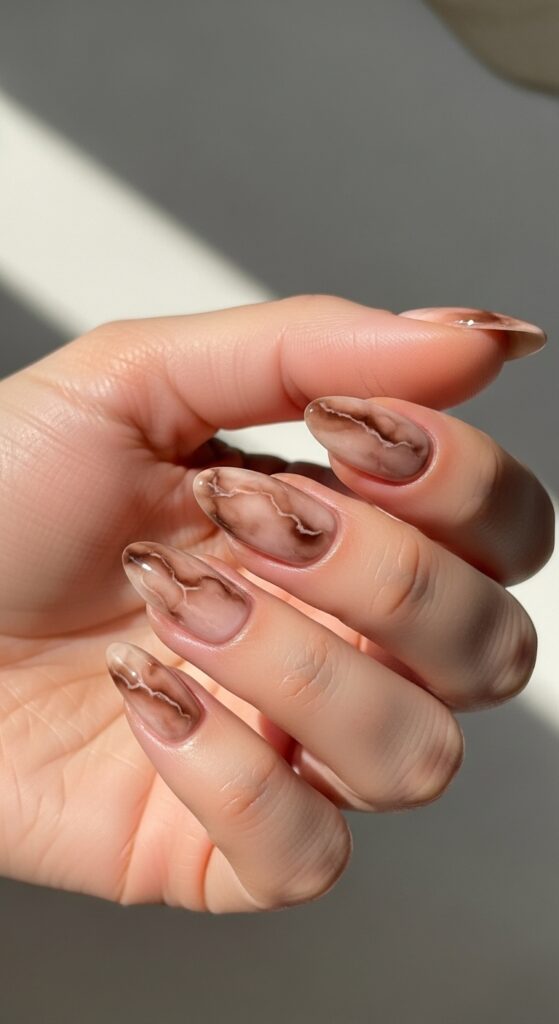 Soft Brown Marble Nails