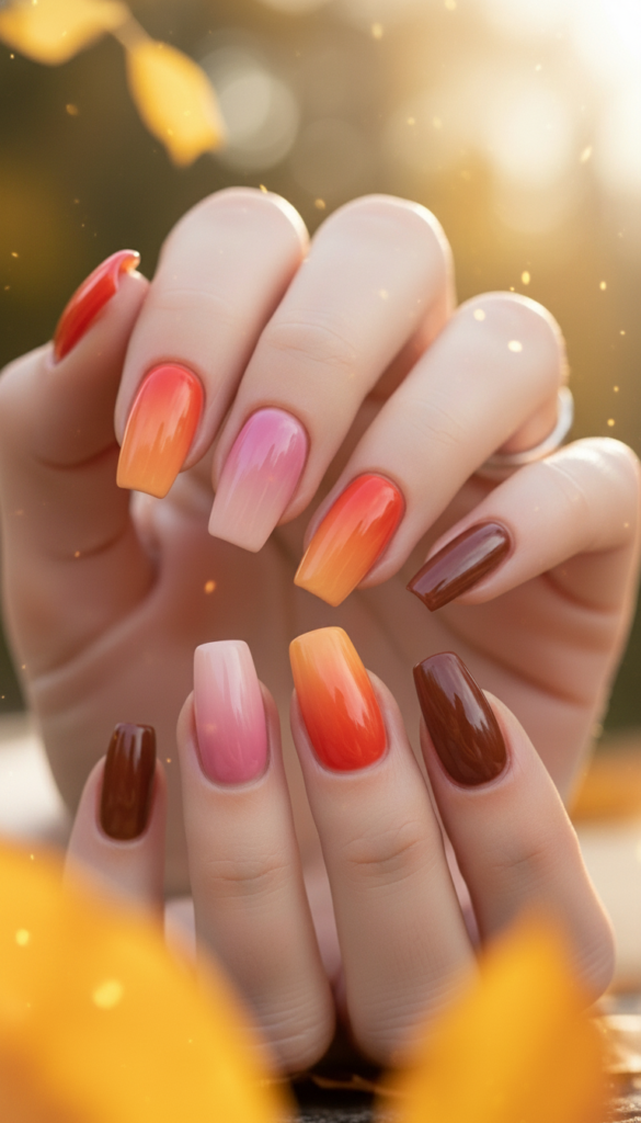 Warm Ombre Sunset Nails